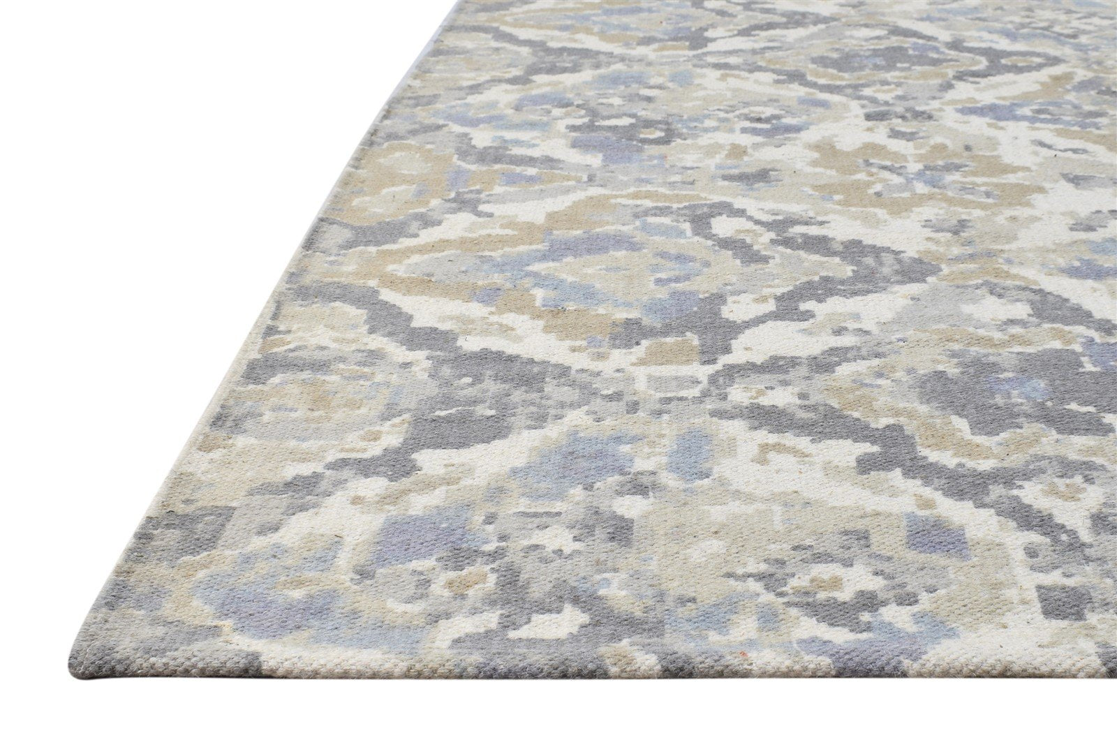 Beige Wool Rug 5' X 8' Modern Dhurrie American Abstract Room Size Carpet 