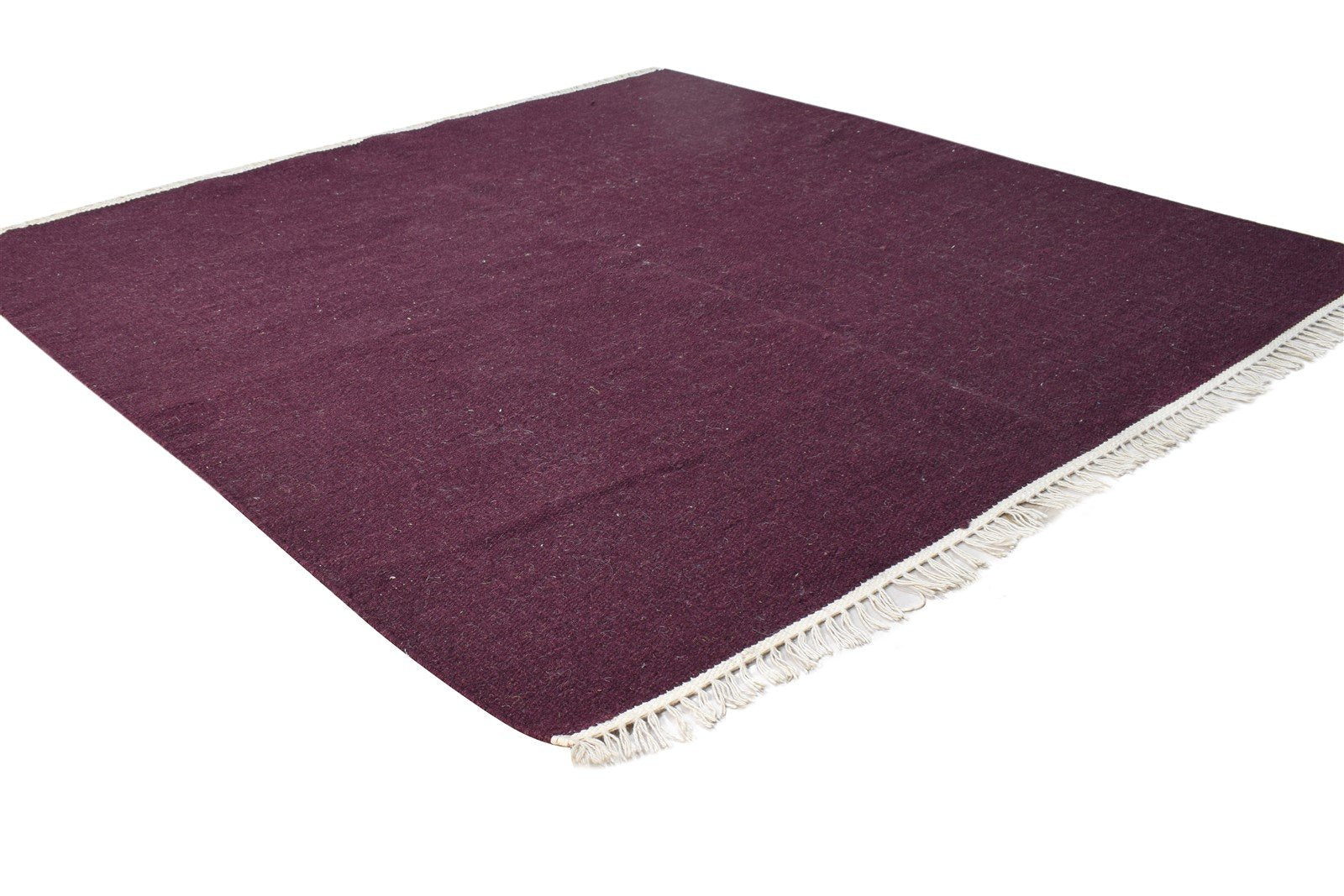 Wool Wine Rug 4' X 4' Modern Dhurrie Scandinavian Solid Room Size Carpet 