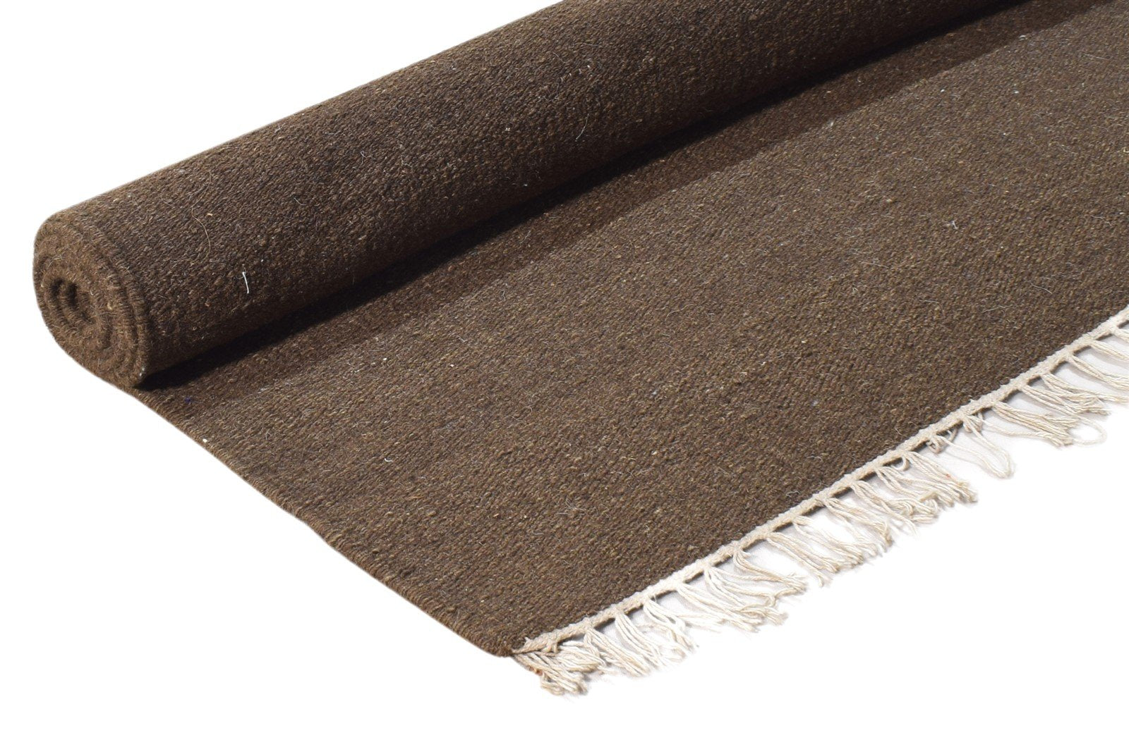 4' X 6' Rug Wool Brown Modern Dhurrie Scandinavian Solid Room Size Carpet 