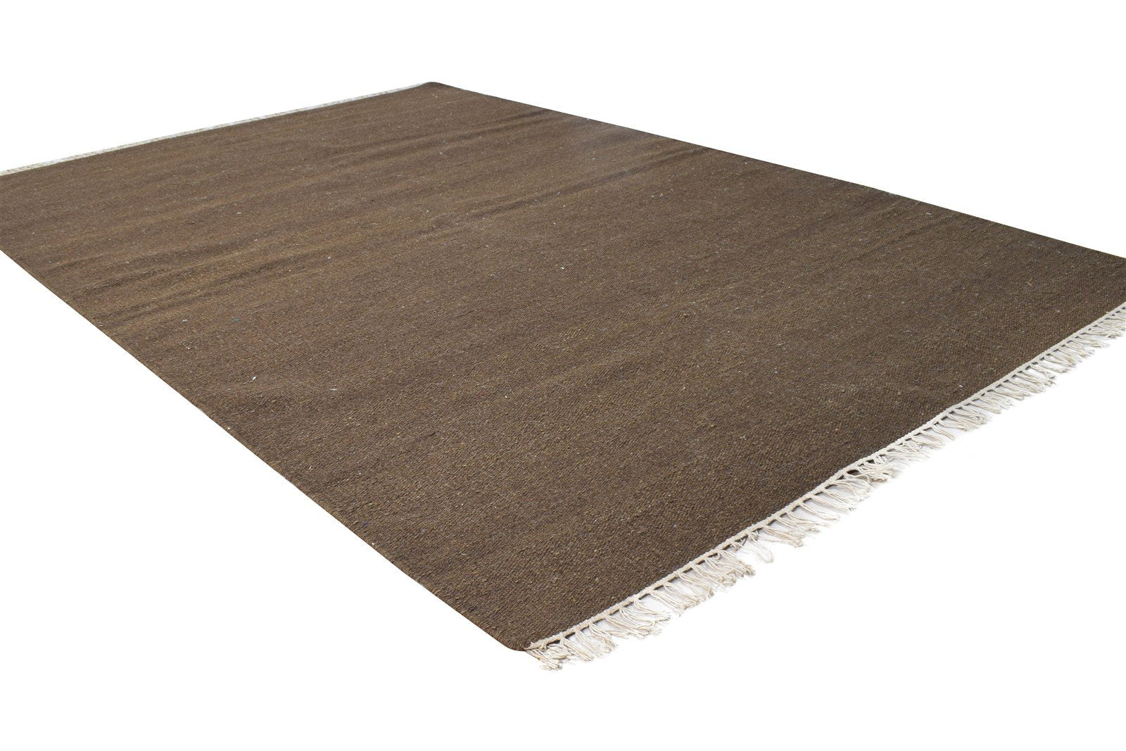 4' X 6' Rug Wool Brown Modern Dhurrie Scandinavian Solid Room Size Carpet 