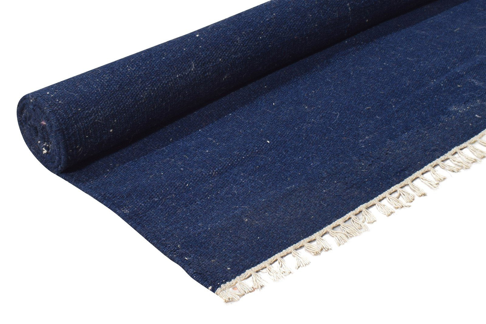 Dhurrie Blue Wool Rug 4' X 6' Modern Scandinavian Solid Room Size Carpet 