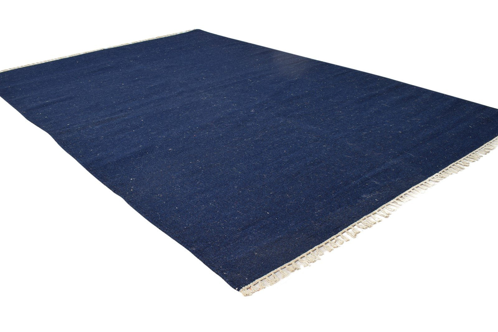 Dhurrie Blue Wool Rug 4' X 6' Modern Scandinavian Solid Room Size Carpet 