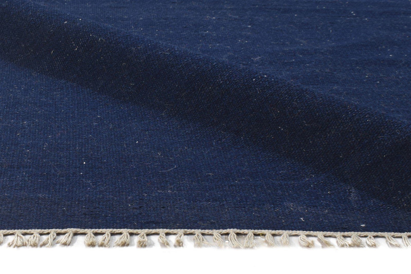 Dhurrie Blue Wool Rug 4' X 6' Modern Scandinavian Solid Room Size Carpet 