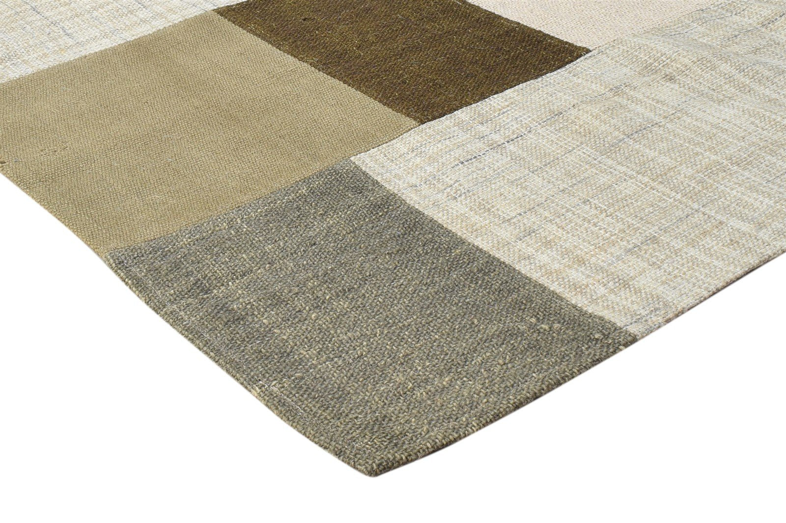 Beige Wool Rug 5' X 6' Modern Dhurrie Scandinavian Geometric Room Size Carpet 