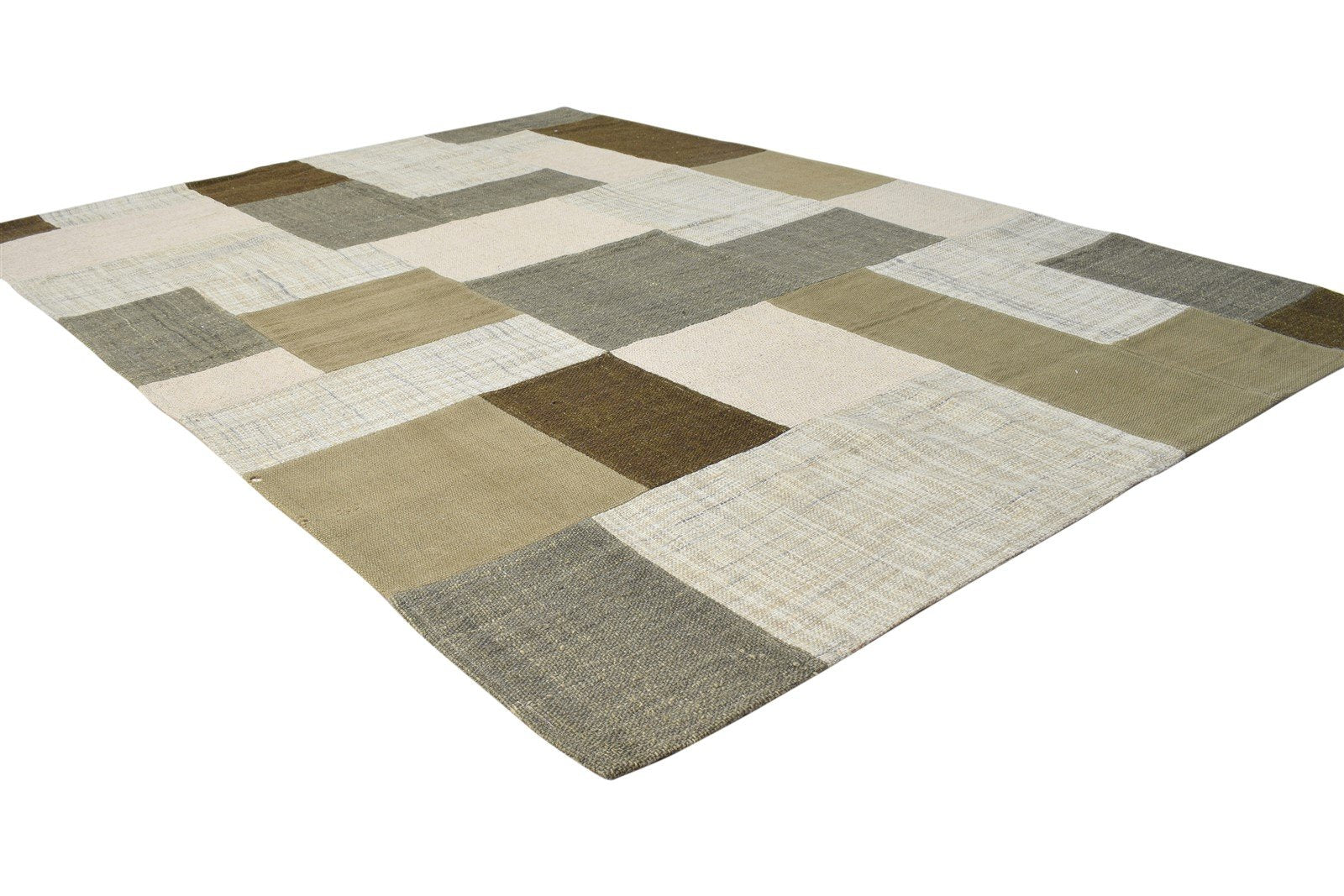 Beige Wool Rug 5' X 6' Modern Dhurrie Scandinavian Geometric Room Size Carpet 