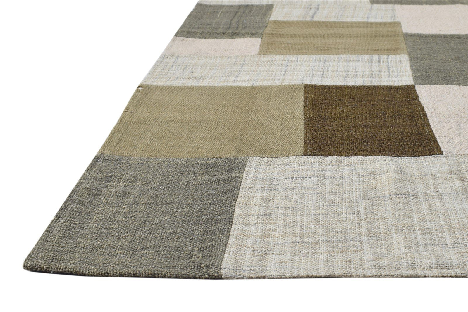 Beige Wool Rug 5' X 6' Modern Dhurrie Scandinavian Geometric Room Size Carpet 