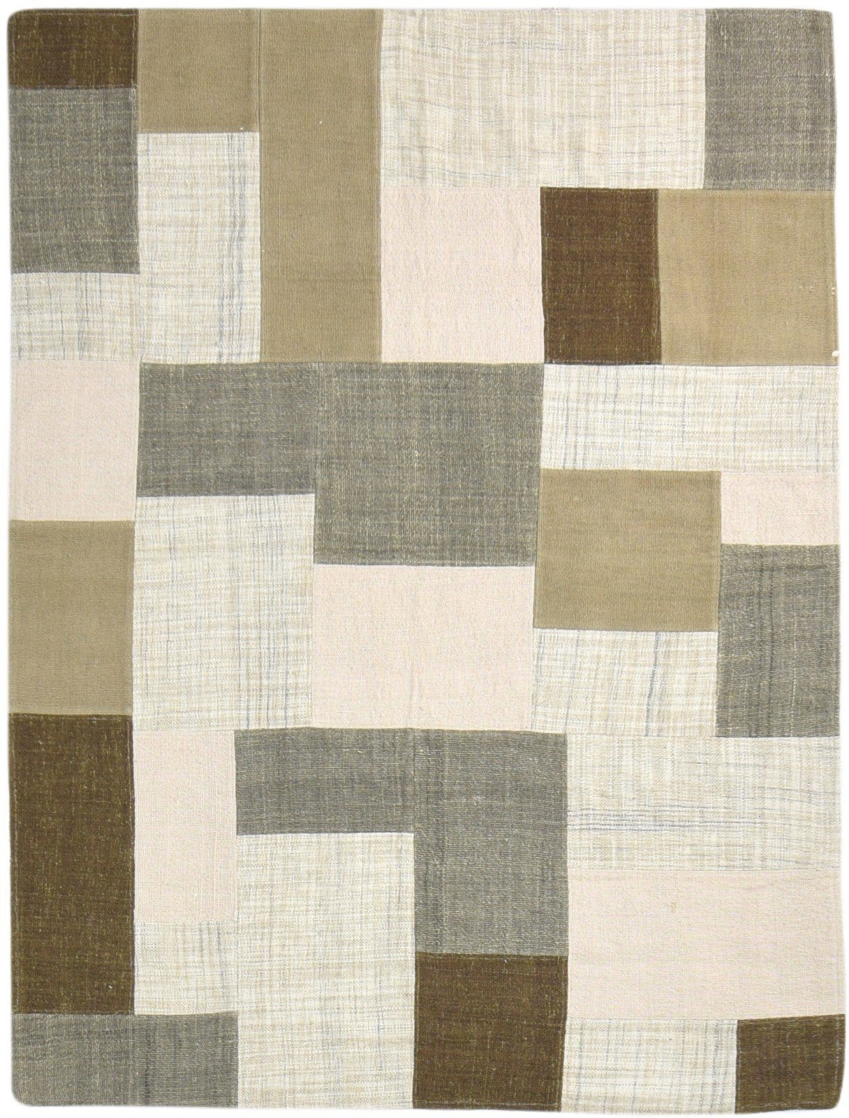 Beige Wool Rug 5' X 6' Modern Dhurrie Scandinavian Geometric Room Size Carpet 