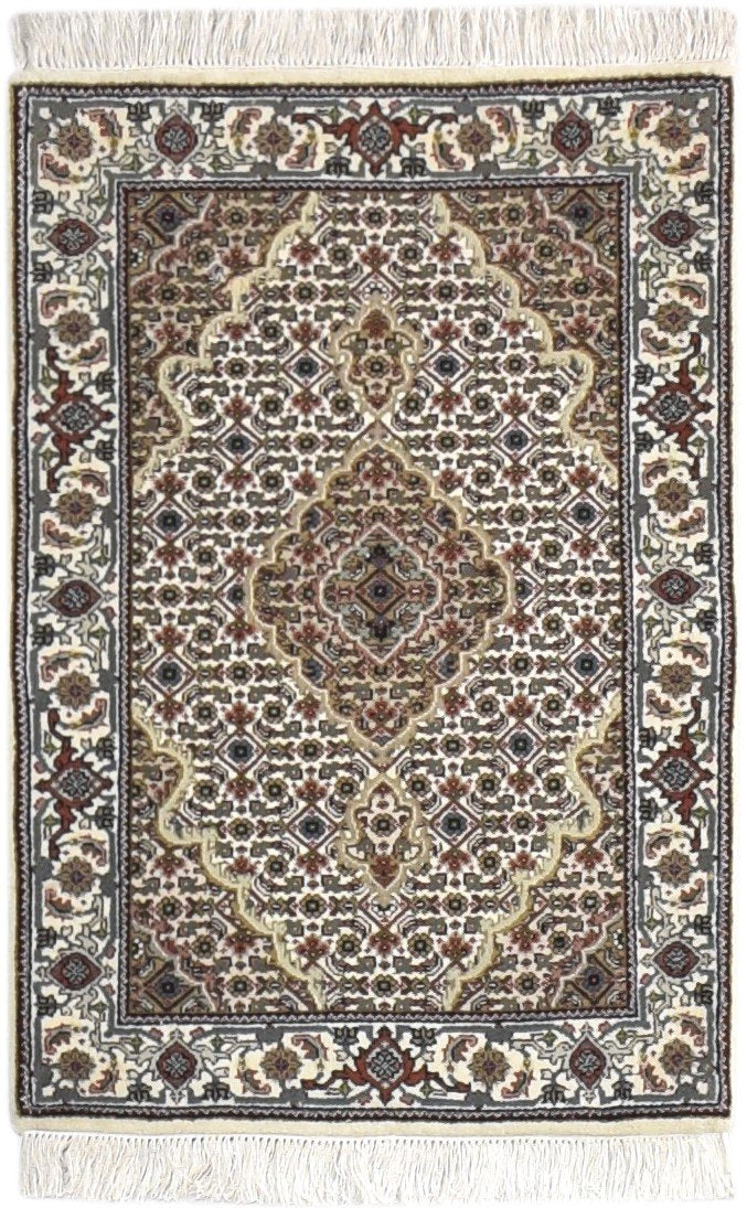 Hand Knotted Cream Wool Rug 2' X 3' Persian Tabriz Oriental Small Carpet 