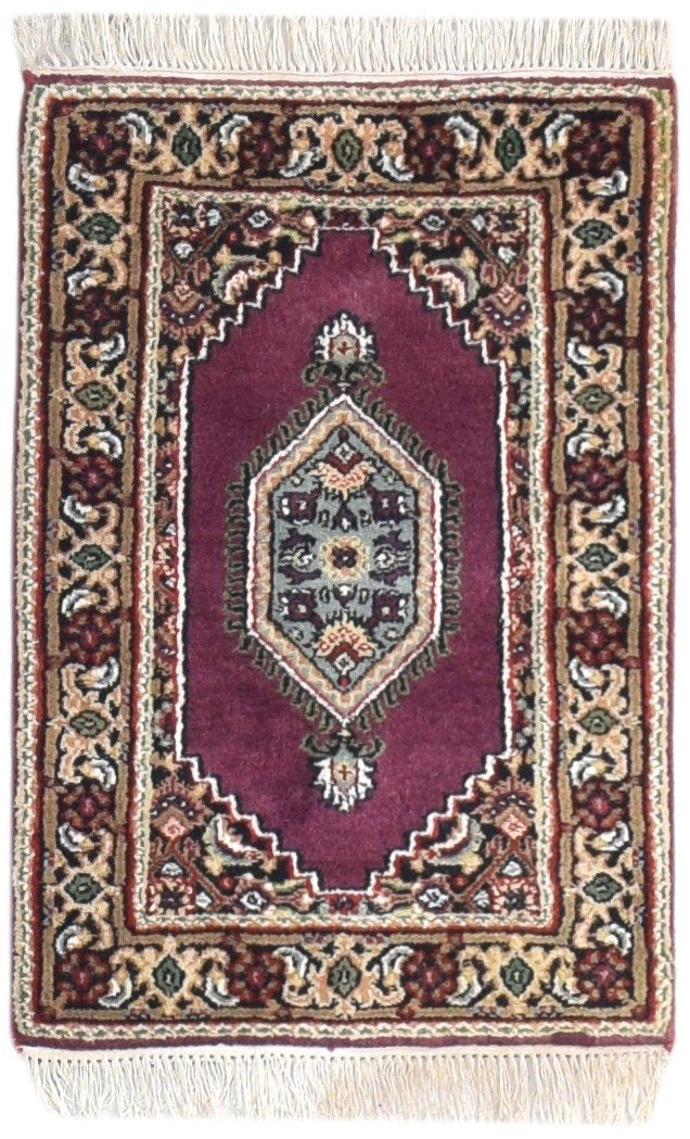 Purple Wool Rug 2' X 3' Persian Hand Knotted Oriental Medallion Small Carpet 