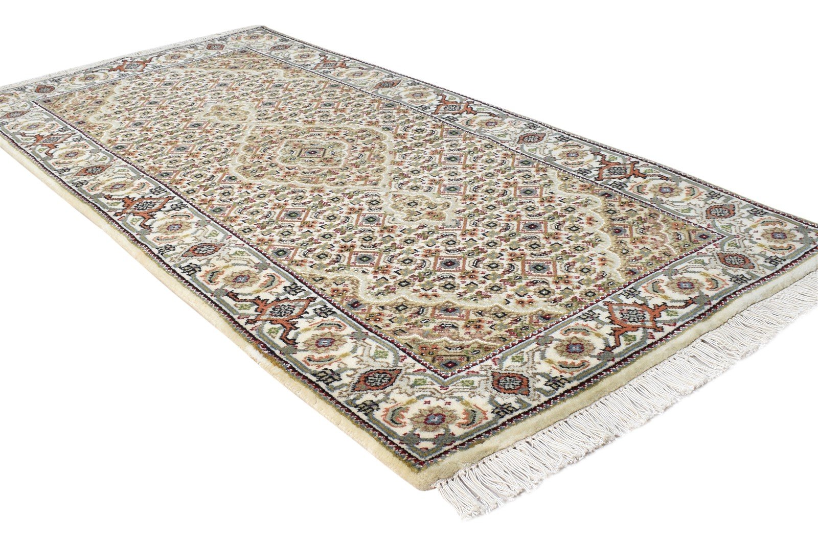 Wool Cream Rug 2'6 X 5' Persian Hand Knotted Tabriz Medallion Small Carpet 