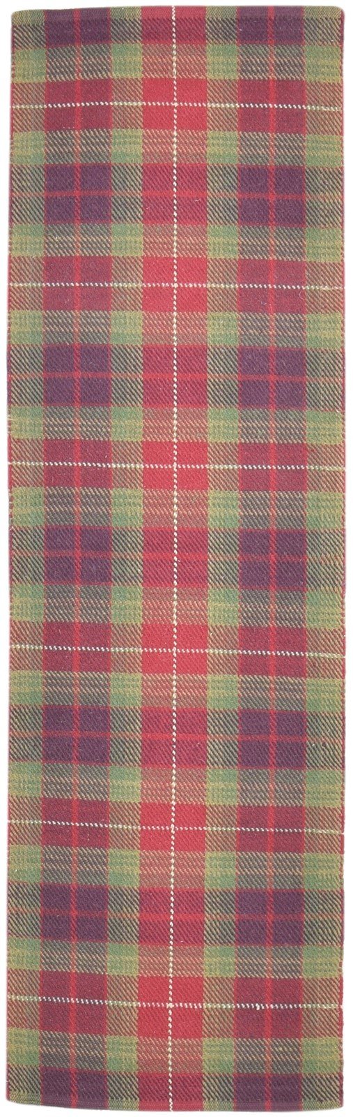 Wool Green Rug 2'6 X 8' Modern Dhurrie Scandinavian Plaids Small Runner 