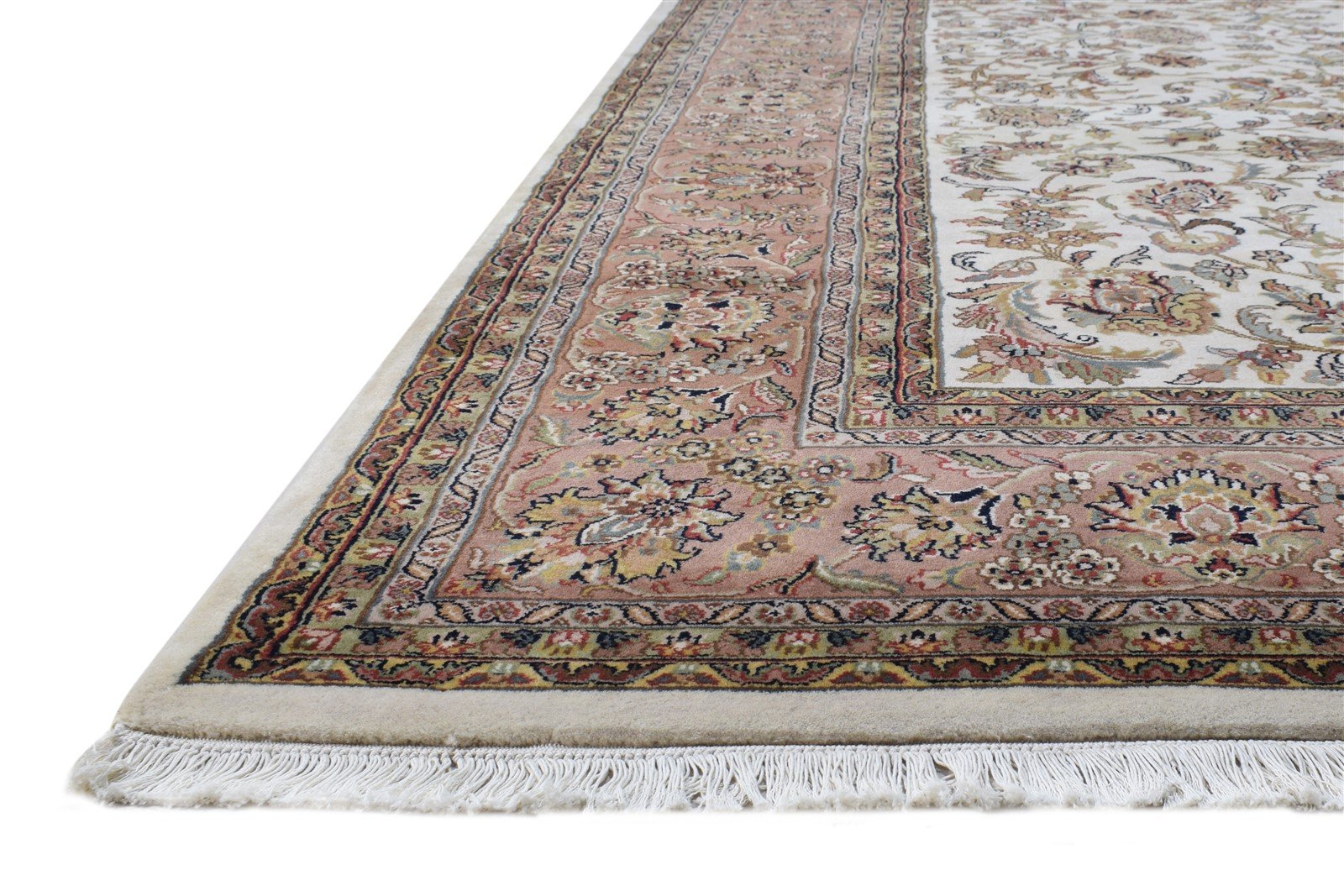 Wool Cream Rug 8' X 11' Persian Hand Knotted Kashan Oriental Large Carpet 