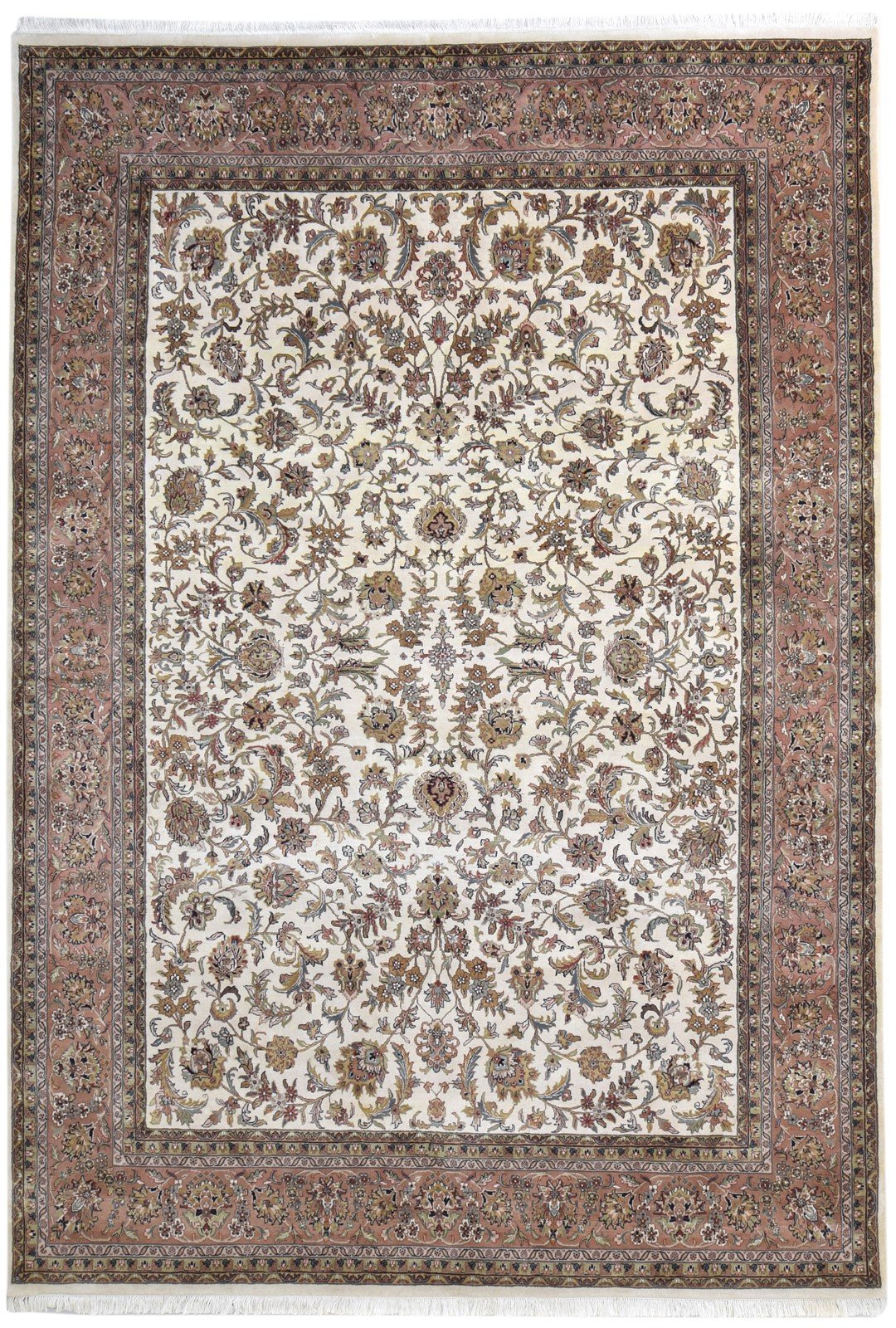 Wool Cream Rug 8' X 11' Persian Hand Knotted Kashan Oriental Large Carpet 