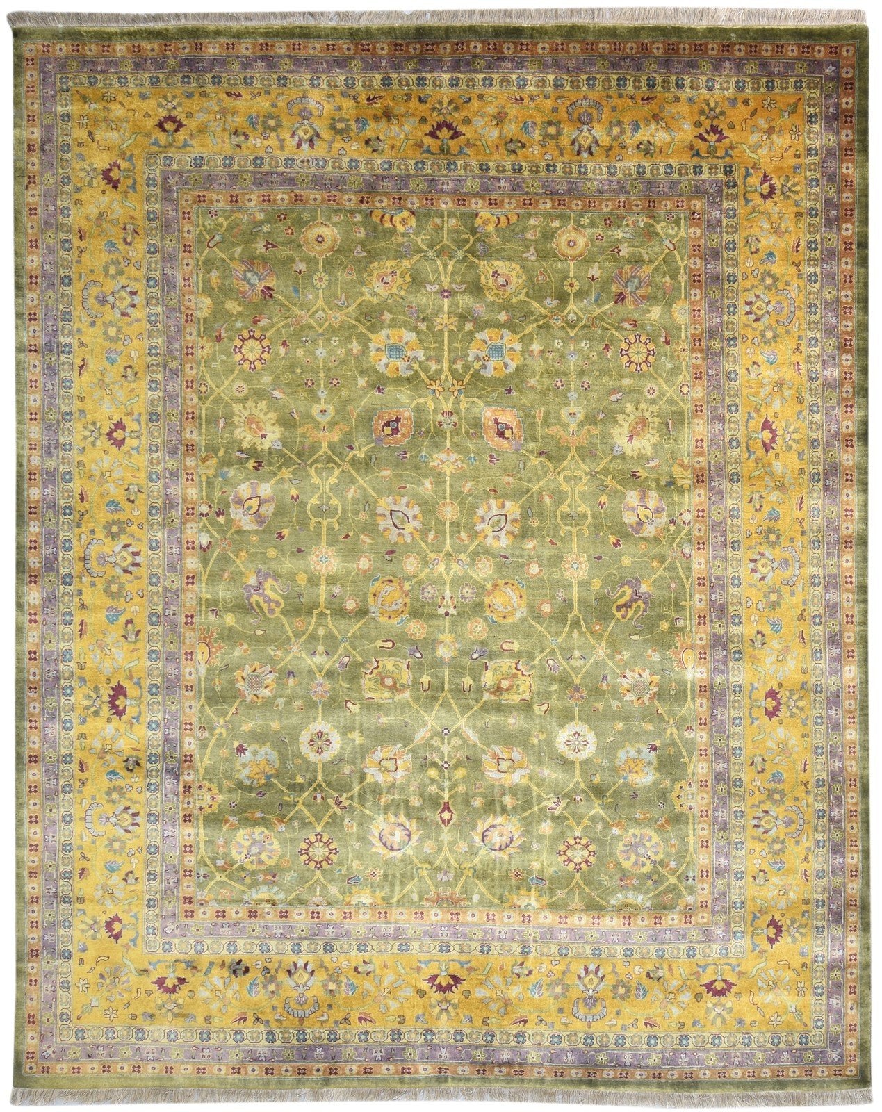 Wool Green Rug 8' X 10' Persian Hand Knotted Kashan Oriental Large Carpet 