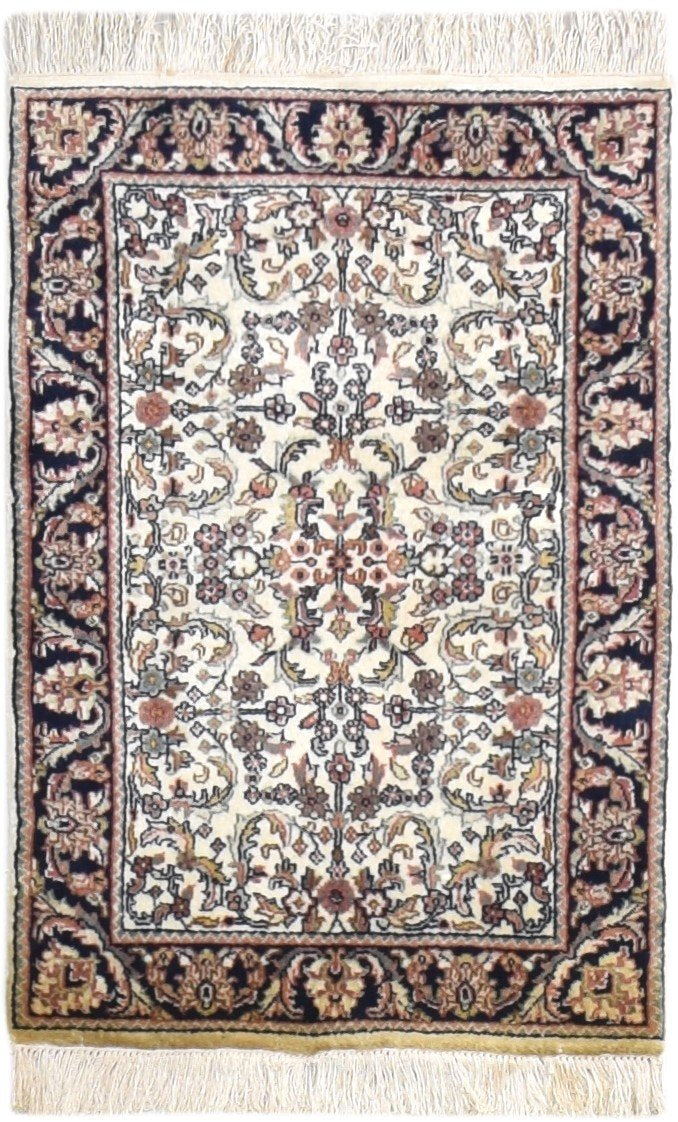 2' X 3' Rug Wool Cream Persian Hand Knotted Kashan Oriental Small Carpet 