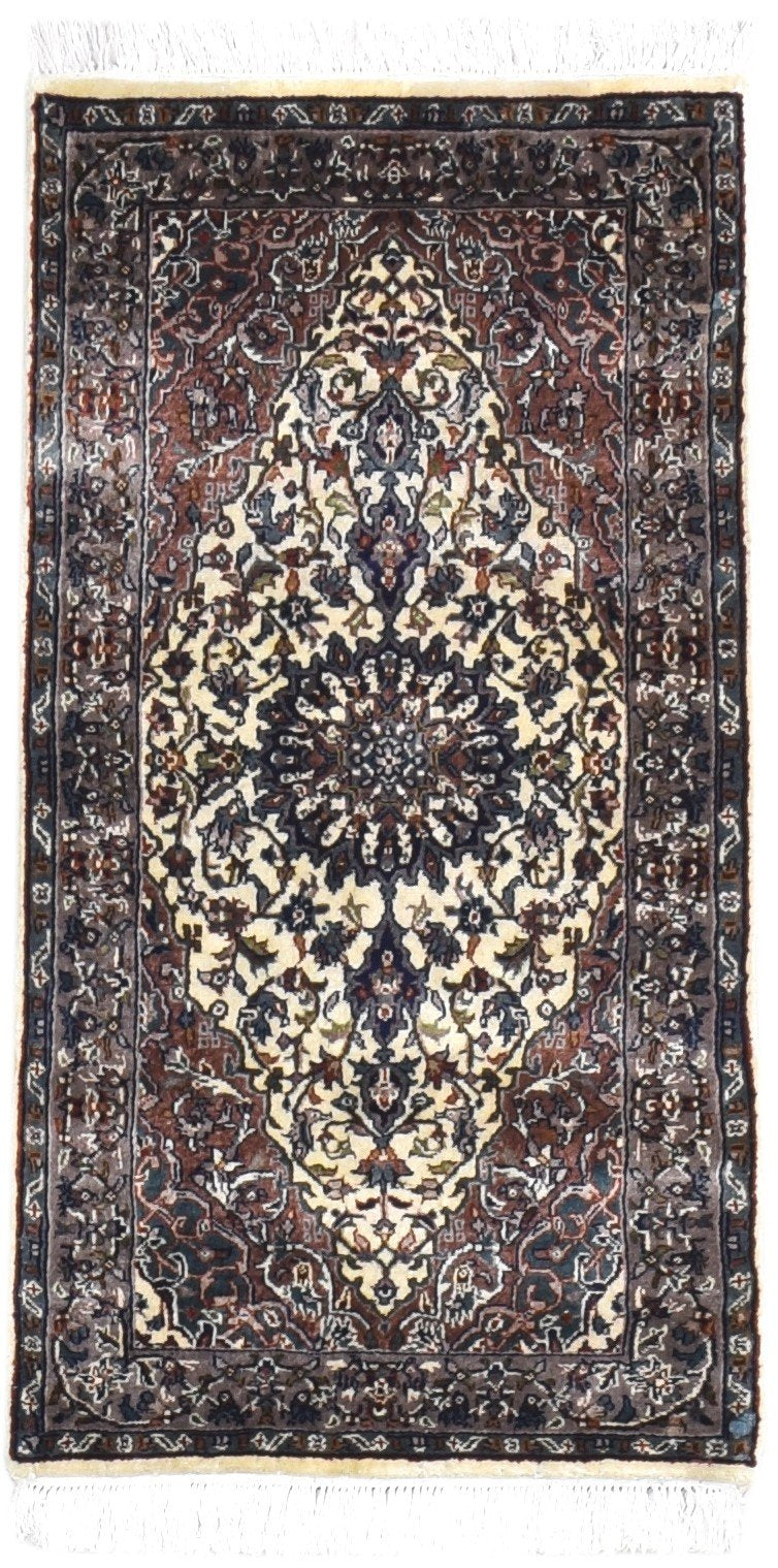 Hand Knotted Beige Wool Rug 2' X 4' Persian Nain Oriental Small Carpet 