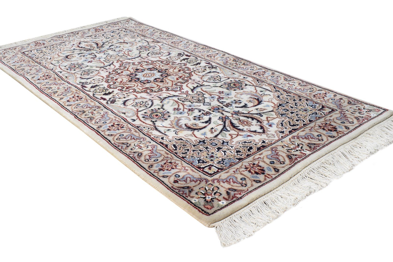 Cream Wool Rug 2'6 X 5' Persian Hand Knotted Nain Oriental Small Carpet 