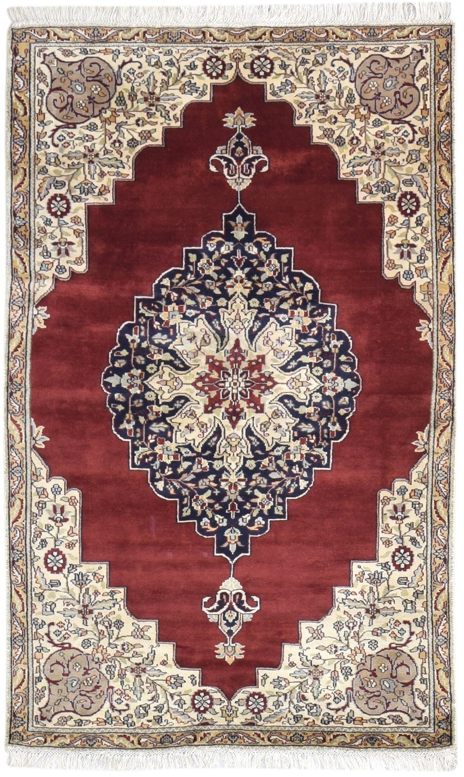 Hand Knotted Red Wool Rug 4' X 6' Persian Agra Medallion Room Size Carpet 