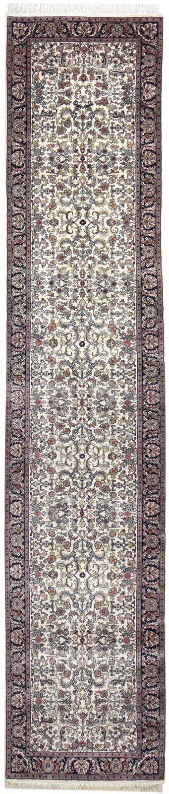 Wool Cream Rug 3' X 13' Persian Hand Knotted Kashan Oriental Small Runner 