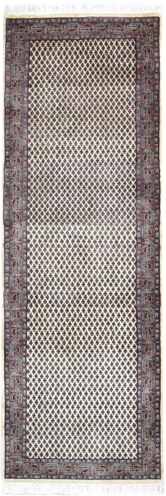 Hand Knotted Cream Wool Rug 3' X 8' Persian Qum Oriental Small Runner 