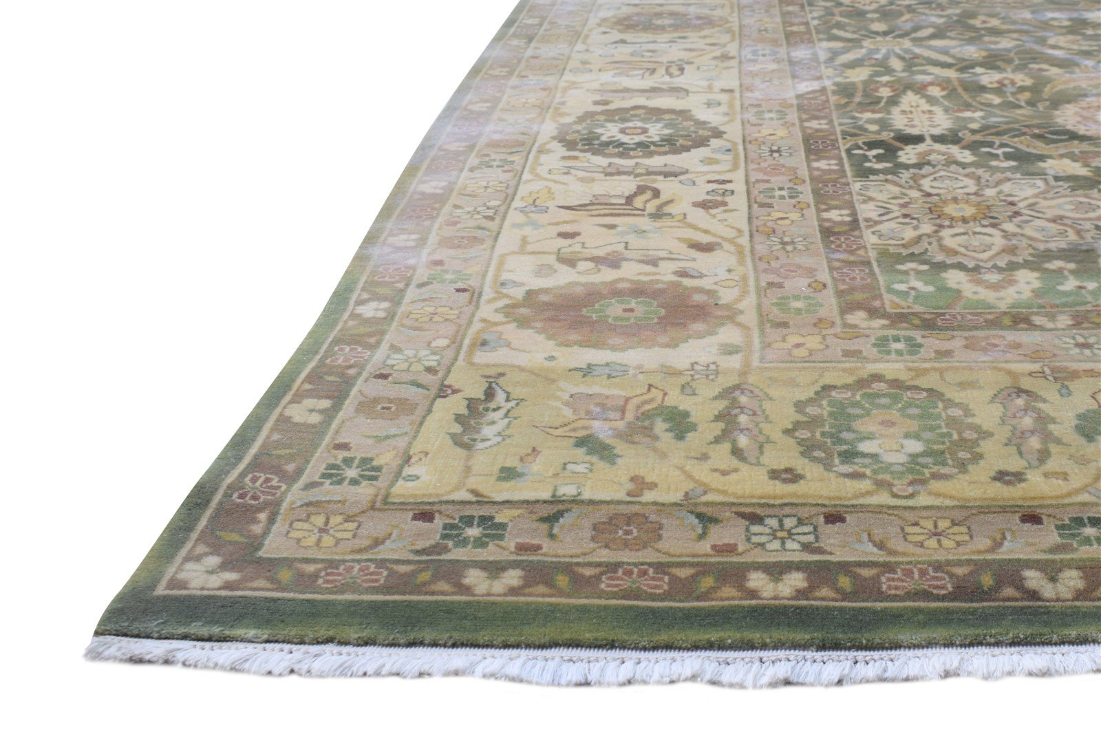 Wool Green Rug 10' X 14' Persian Hand Knotted Kashan Oriental Extra Large Carpet 