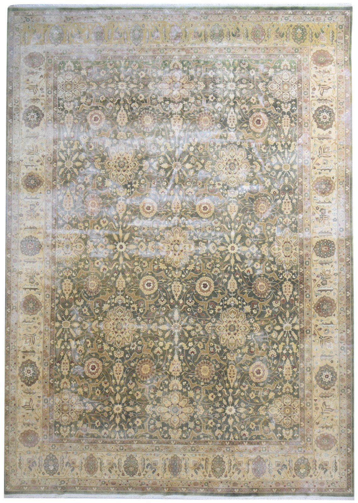 Wool Green Rug 10' X 14' Persian Hand Knotted Kashan Oriental Extra Large Carpet 