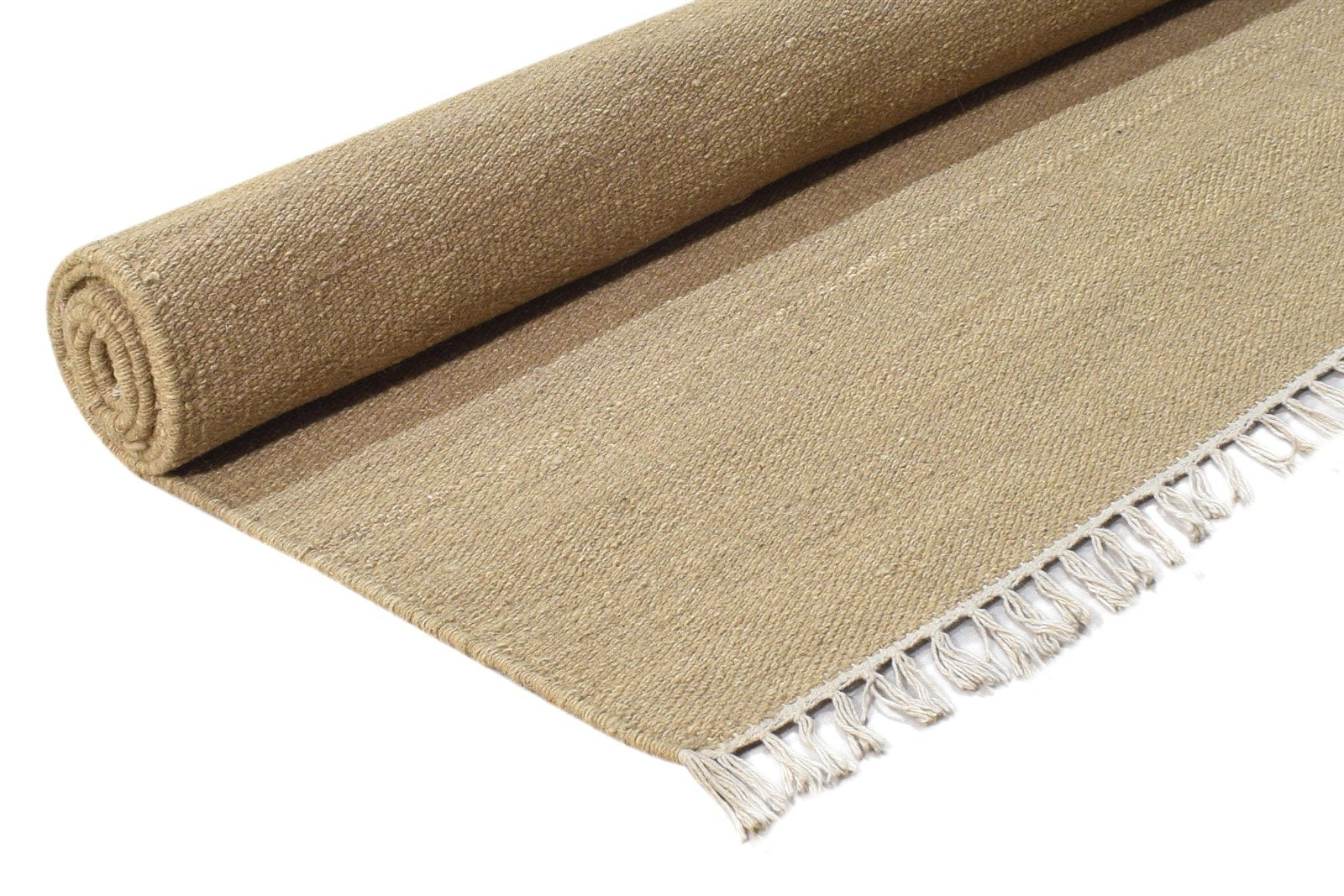 Beige Wool Rug 4' X 6' Modern Dhurrie Scandinavian Solid Room Size Carpet 