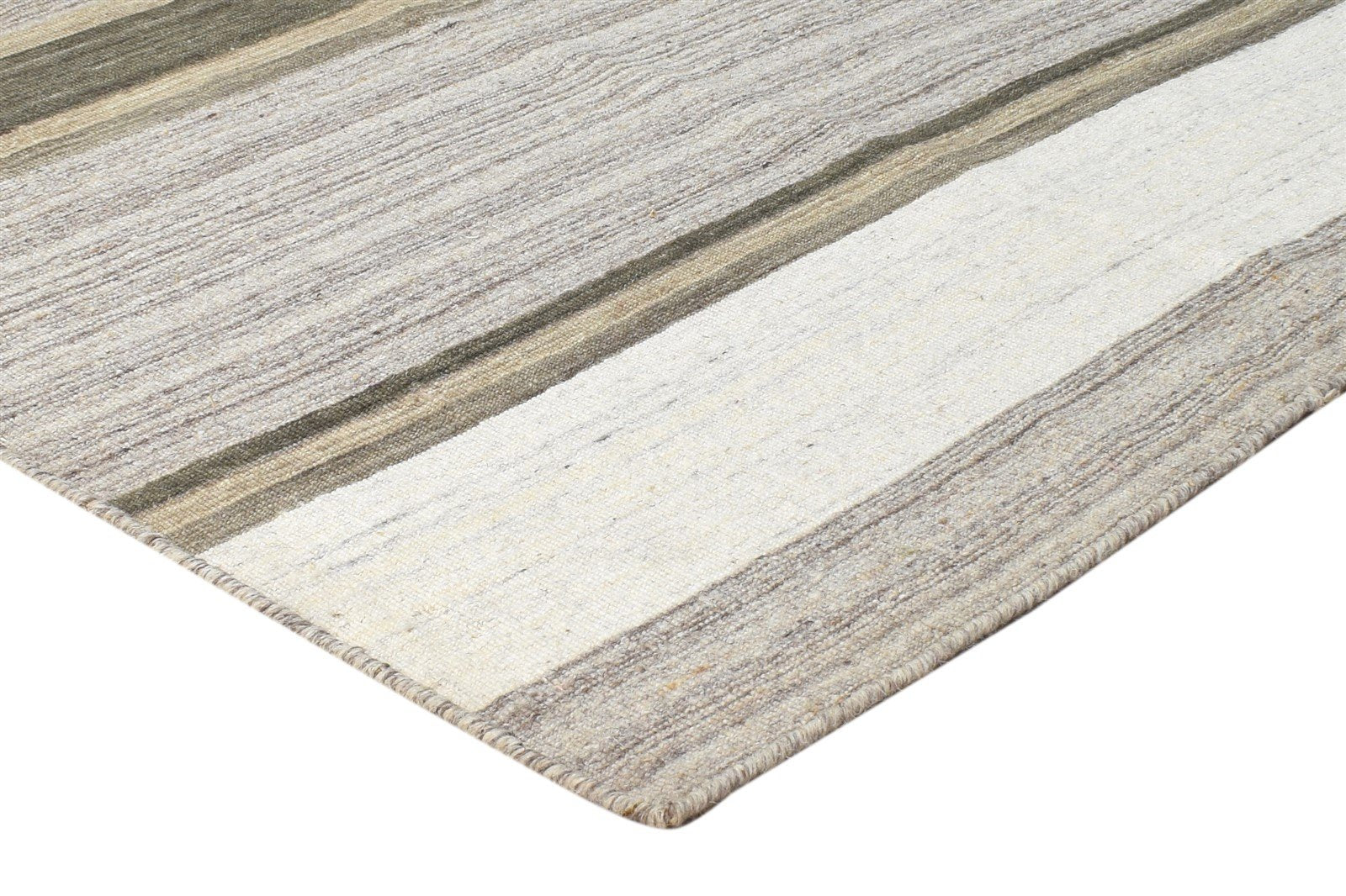 4' X 6' Rug Wool Beige Modern Dhurrie Scandinavian Striped Room Size Carpet 