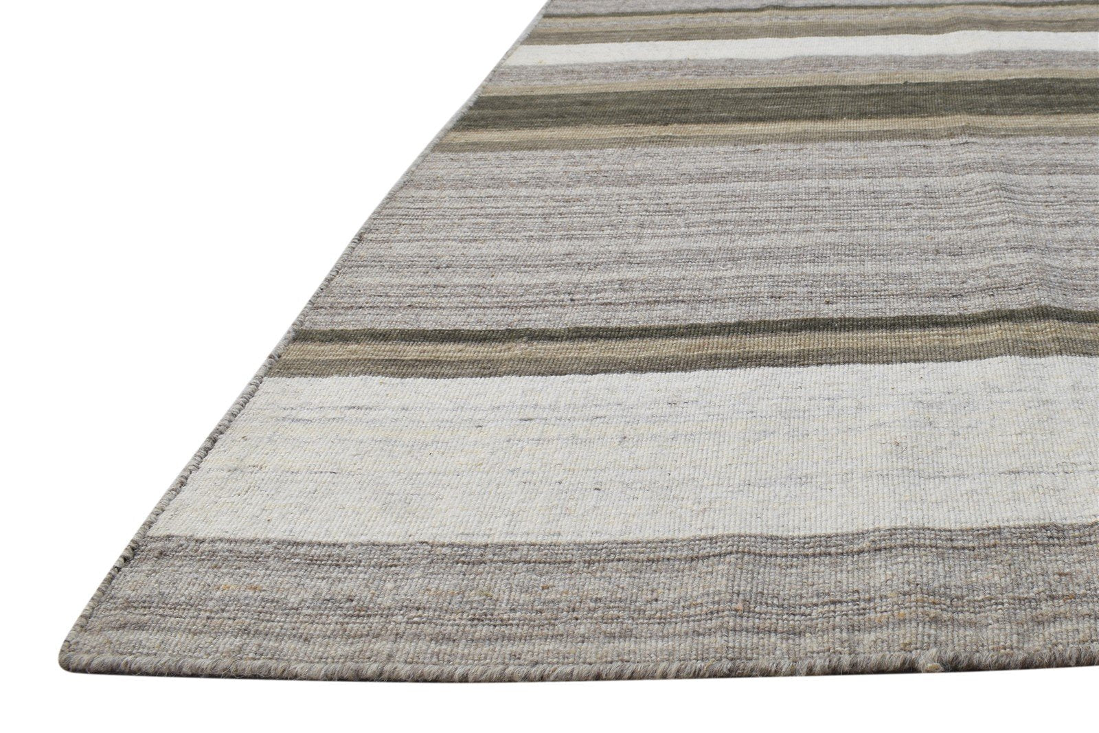 4' X 6' Rug Wool Beige Modern Dhurrie Scandinavian Striped Room Size Carpet 