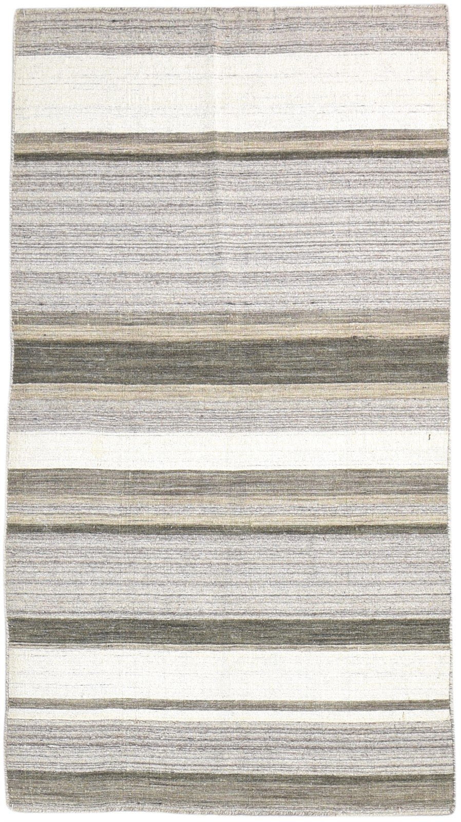 4' X 6' Rug Wool Beige Modern Dhurrie Scandinavian Striped Room Size Carpet 