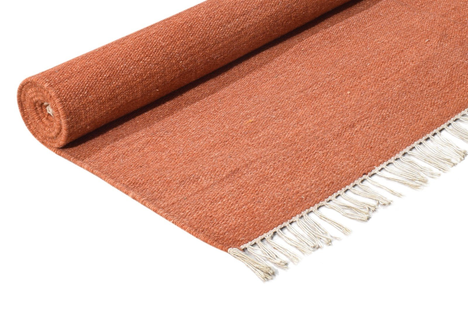 Rust Wool Rug 4' X 6' Modern Dhurrie Scandinavian Solid Room Size Carpet 