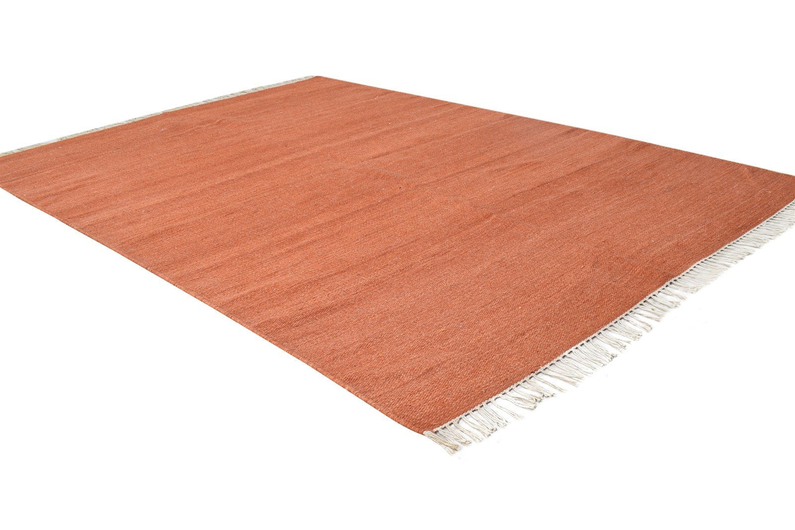 Rust Wool Rug 4' X 6' Modern Dhurrie Scandinavian Solid Room Size Carpet 