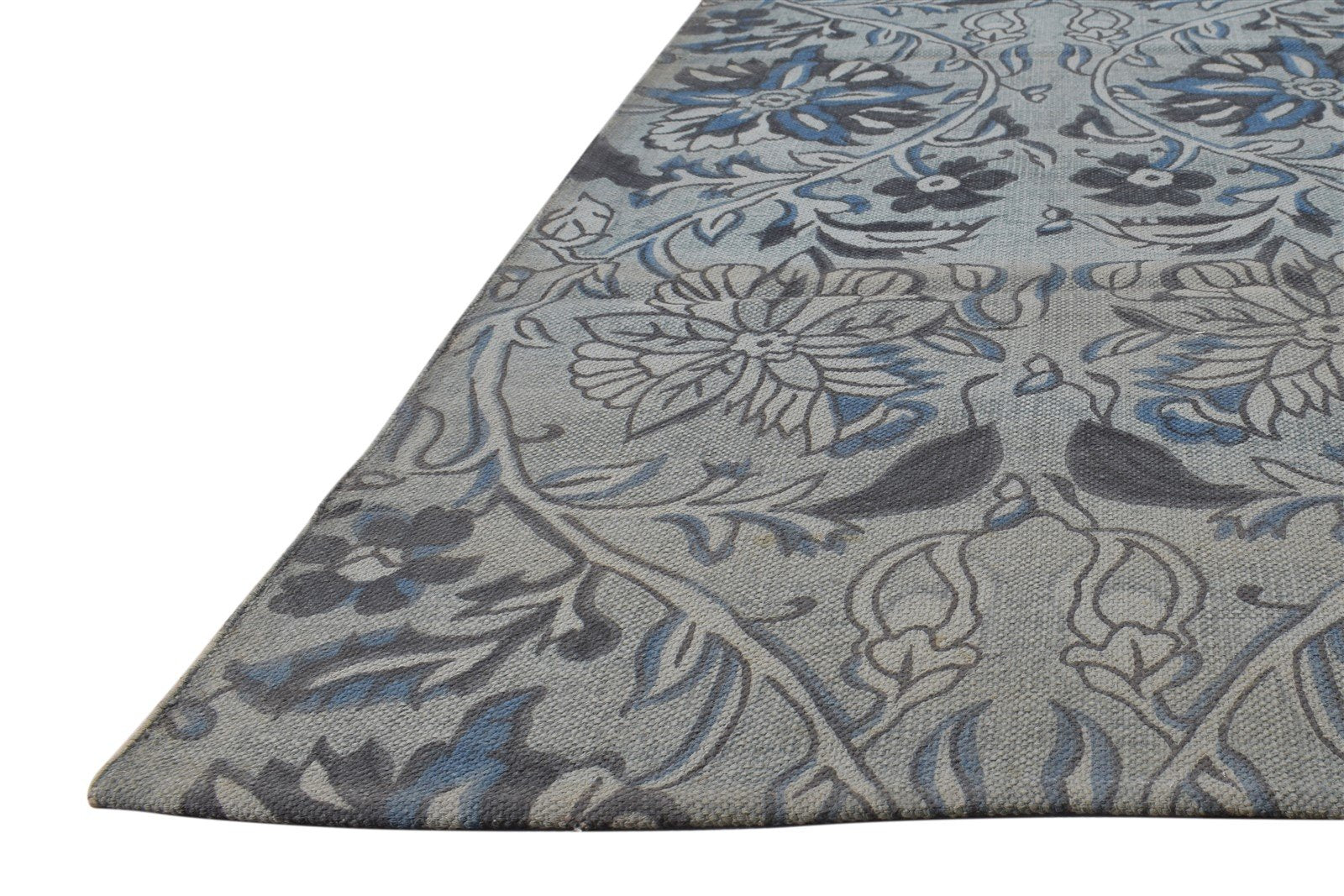 Wool Grey Rug 5' X 7' Transitional Dhurrie European Damask Room Size Carpet 