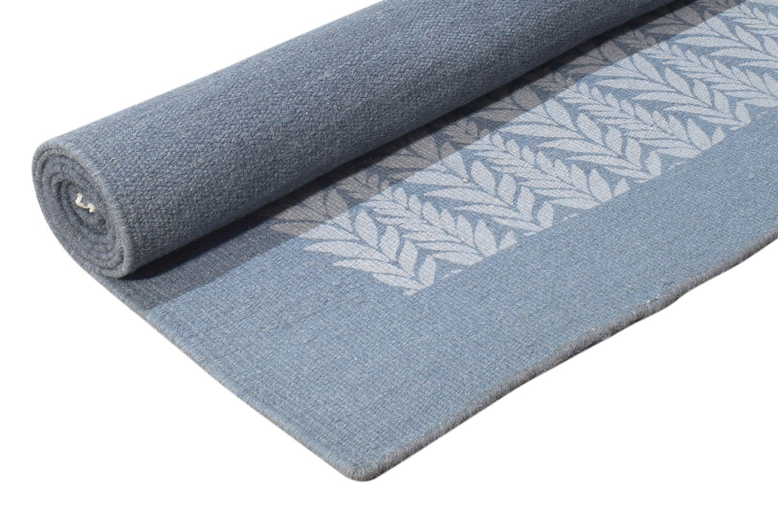 Dhurrie Blue Wool Rug 5' X 8' Modern Scandinavian Nordic Room Size Carpet 