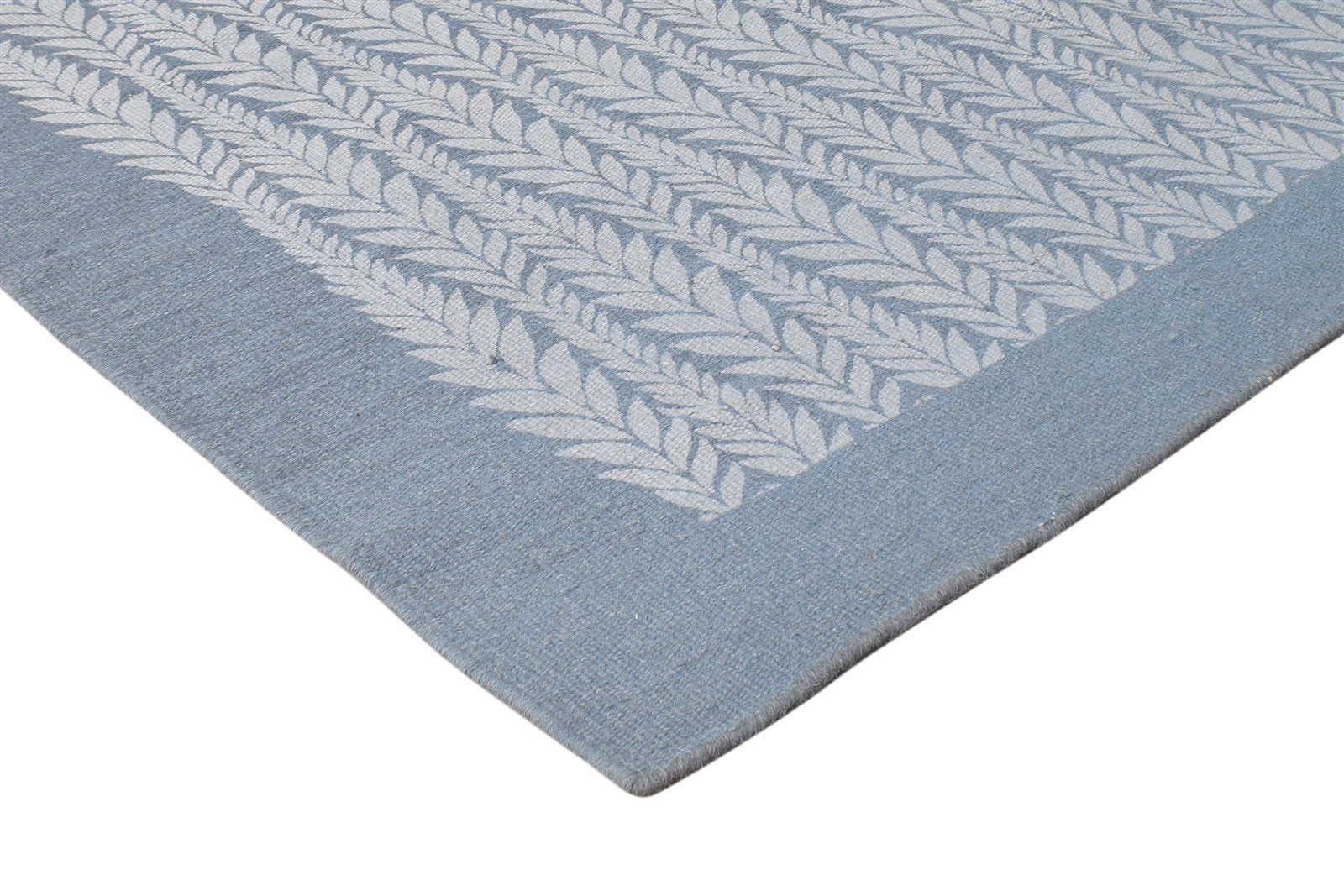 Dhurrie Blue Wool Rug 5' X 8' Modern Scandinavian Nordic Room Size Carpet 