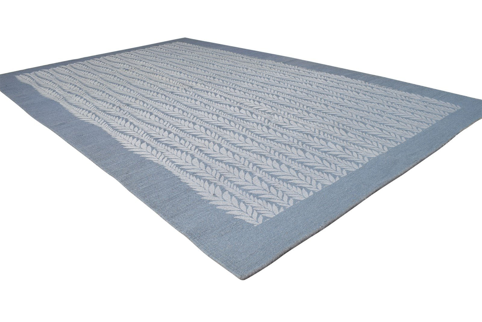 Dhurrie Blue Wool Rug 5' X 8' Modern Scandinavian Nordic Room Size Carpet 