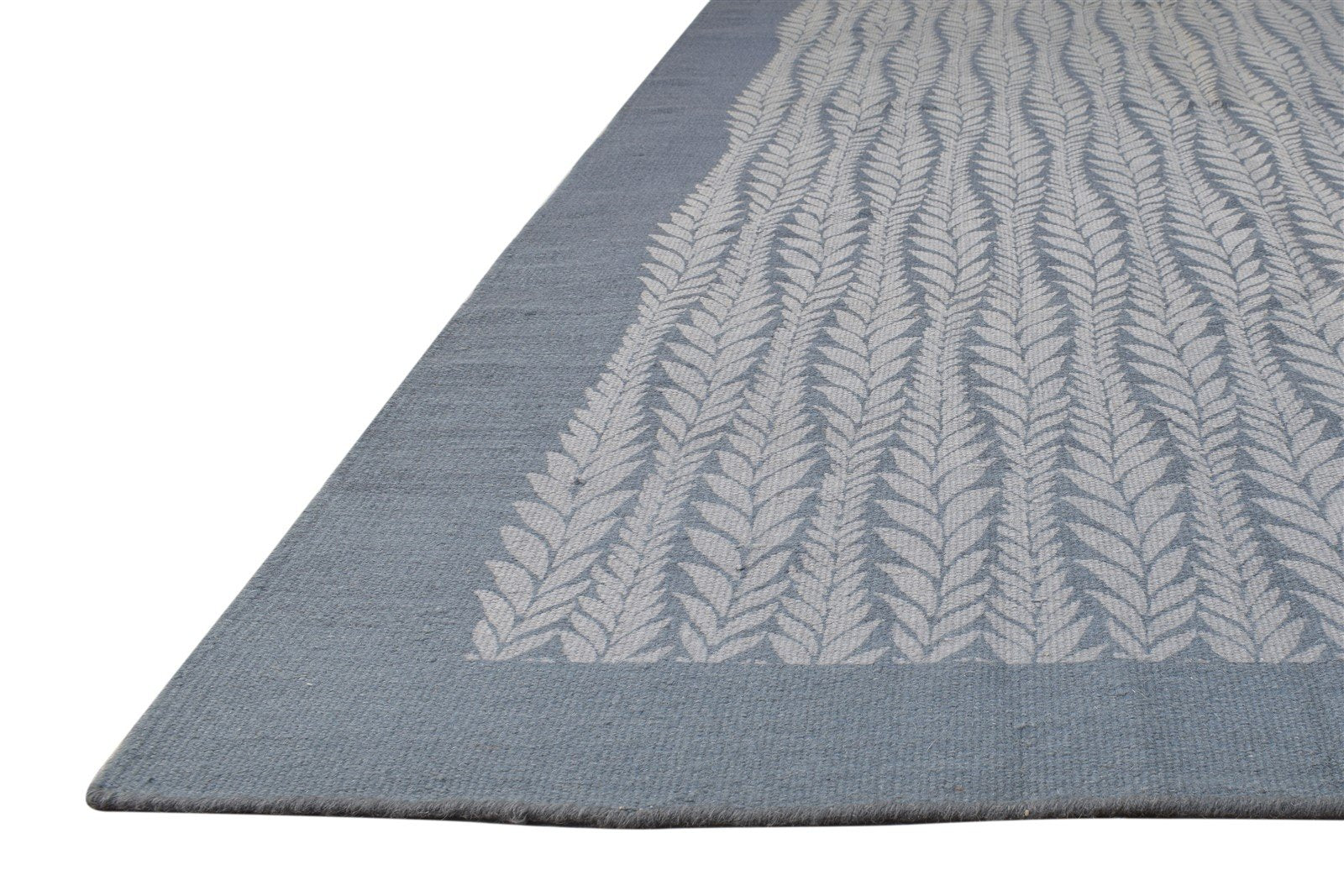 Dhurrie Blue Wool Rug 5' X 8' Modern Scandinavian Nordic Room Size Carpet 