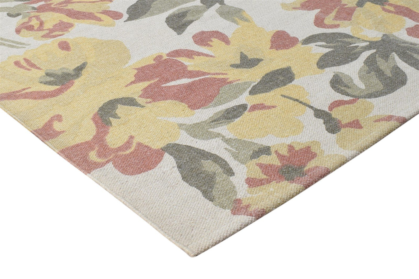 Grey Wool Rug 5' X 8' Transitional Dhurrie European Floral Room Size Carpet 