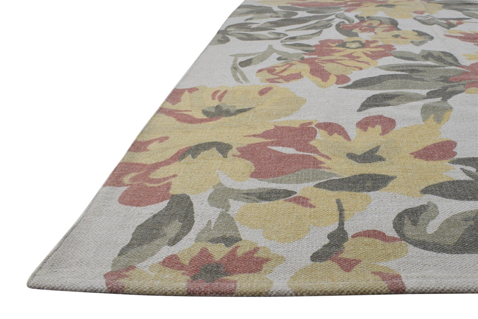 Grey Wool Rug 5' X 8' Transitional Dhurrie European Floral Room Size Carpet 