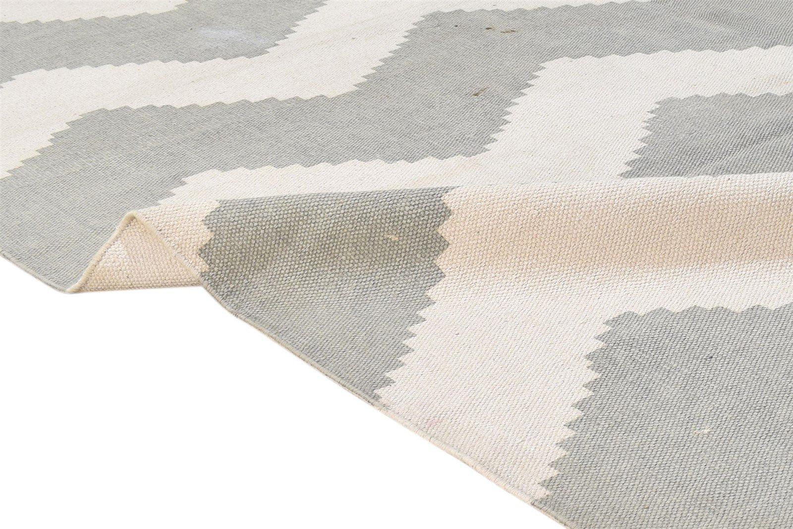 Wool Beige Rug 5' X 8' Modern Dhurrie American Chevron Room Size Carpet 