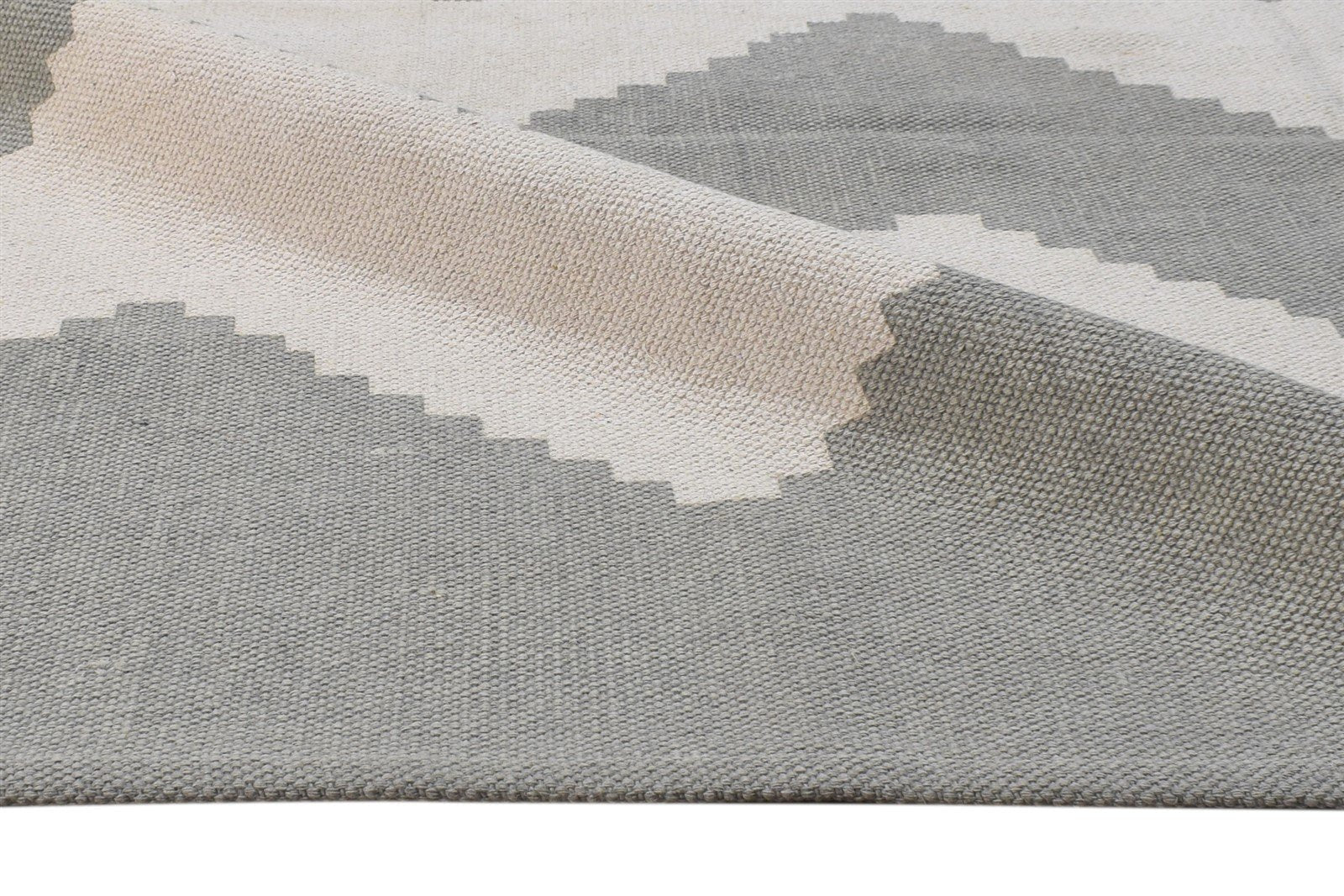 Wool Beige Rug 5' X 8' Modern Dhurrie American Chevron Room Size Carpet 