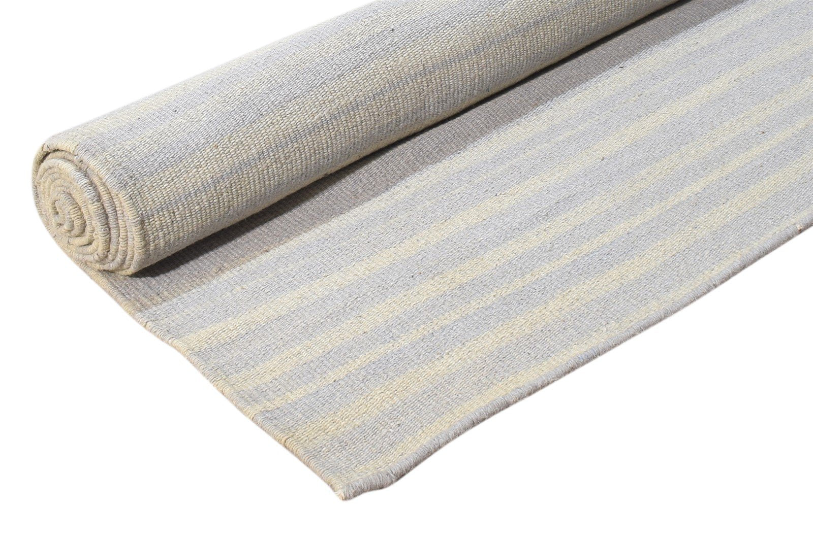 Dhurrie Grey Wool Rug 5' X 8' Modern Scandinavian Striped Room Size Carpet 