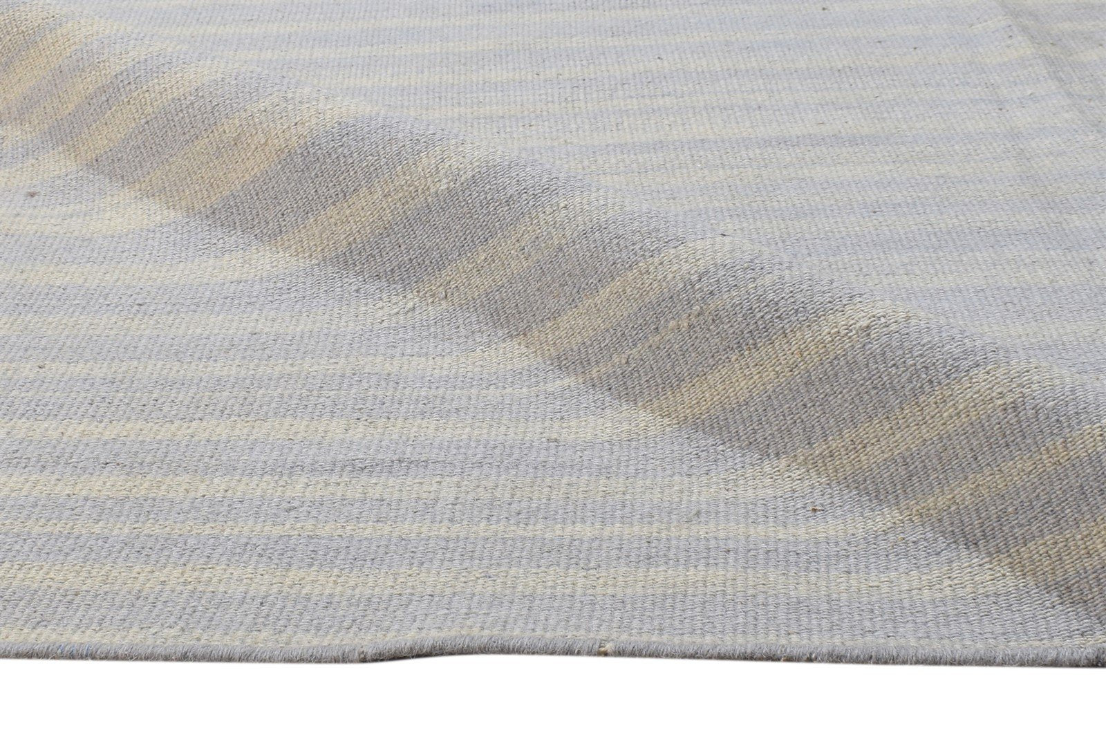 Dhurrie Grey Wool Rug 5' X 8' Modern Scandinavian Striped Room Size Carpet 