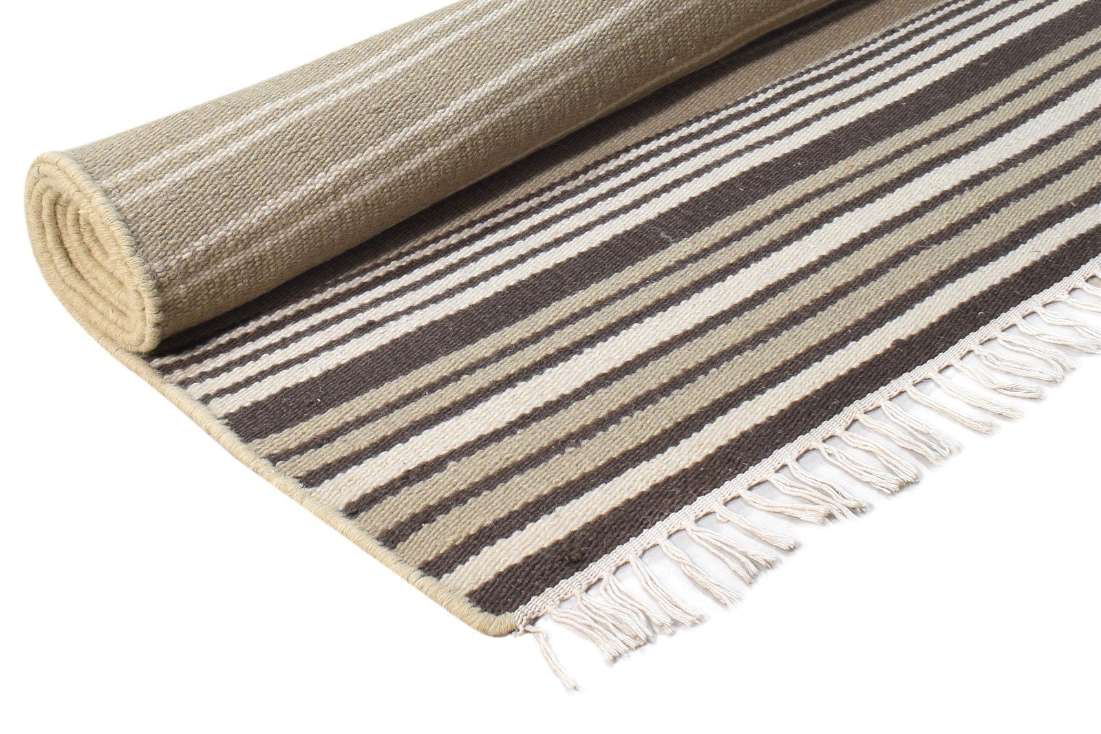 Wool Beige Rug 5' X 8' Modern Dhurrie Scandinavian Striped Room Size Carpet 