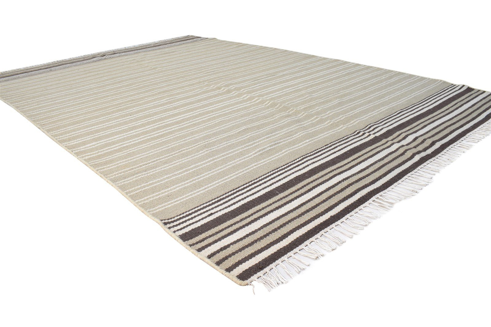 Wool Beige Rug 5' X 8' Modern Dhurrie Scandinavian Striped Room Size Carpet 