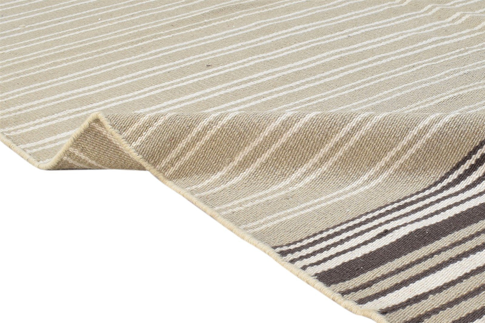 Wool Beige Rug 5' X 8' Modern Dhurrie Scandinavian Striped Room Size Carpet 