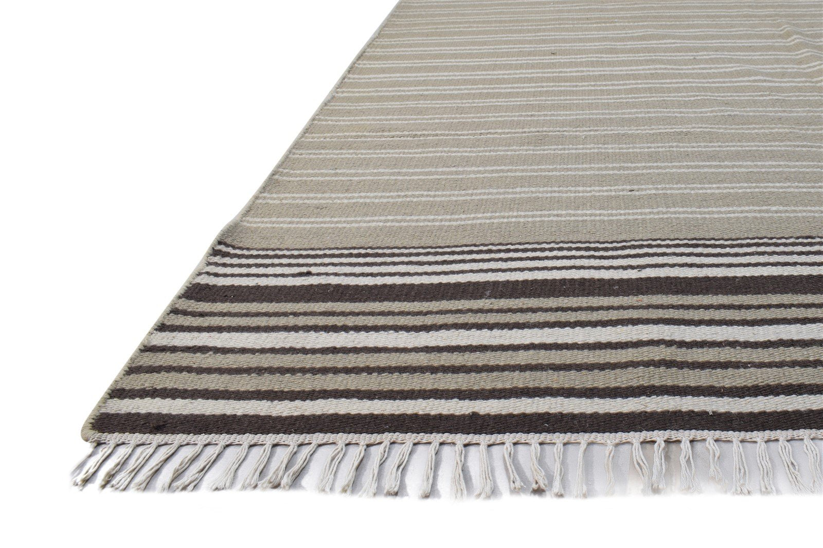 Wool Beige Rug 5' X 8' Modern Dhurrie Scandinavian Striped Room Size Carpet 