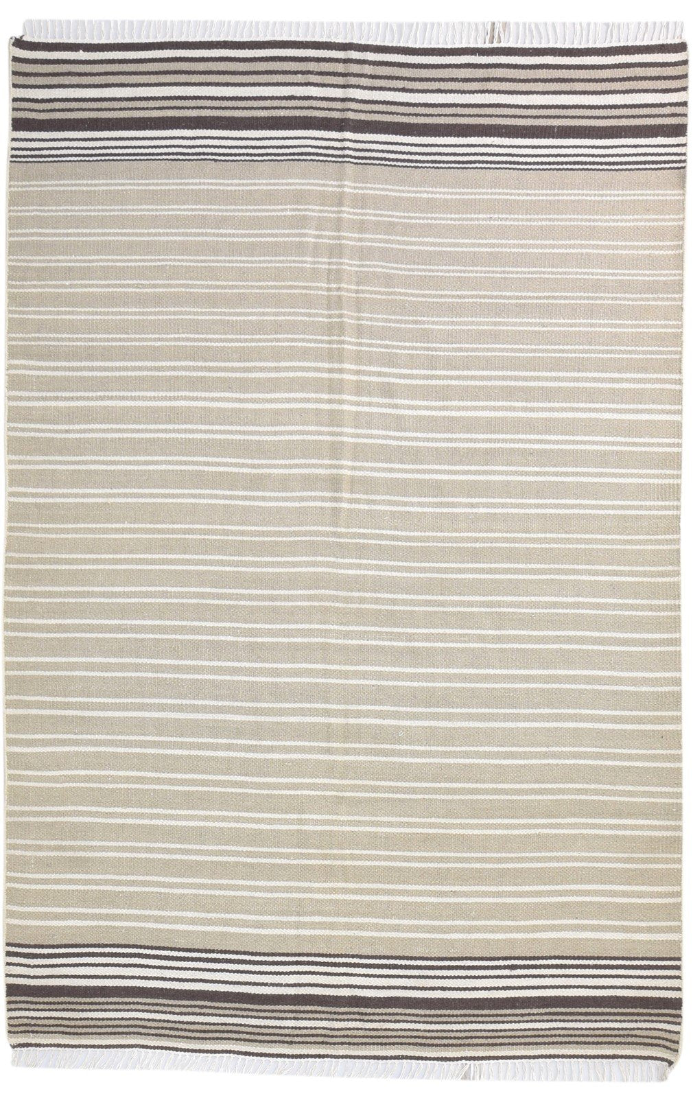 Wool Beige Rug 5' X 8' Modern Dhurrie Scandinavian Striped Room Size Carpet 