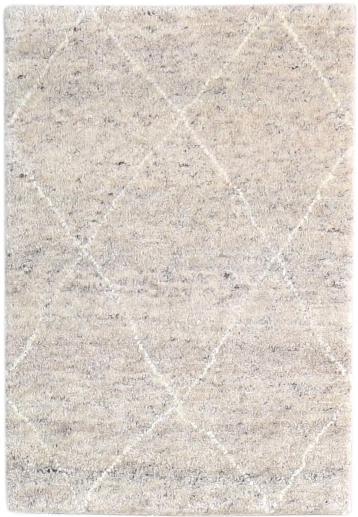 Hand Knotted Beige Wool Silk Rug 2' X 3' Shag Moroccan Diamond Small Carpet 