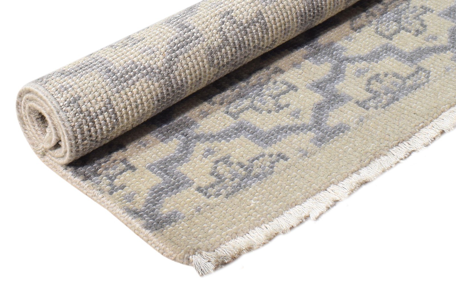 Hand Knotted Beige Wool Rug 2' X 2' Modern Moroccan Trellis Small Carpet 